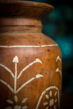 Ťavou kosťou vykladaná drevená váza - Vazy, misky - Indický nábytok a bytové doplnky - Colony