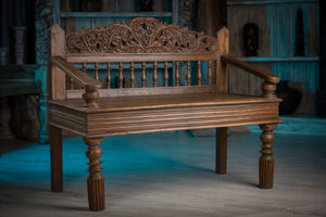 Jedinečná drevená vyrezávaná lavica z teakového dreva