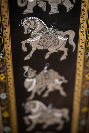 Miniatúrna maľba indických zvierat, čierna pasparta