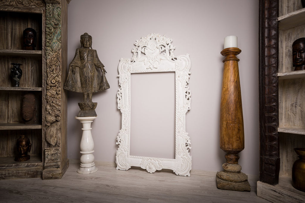 Biely zrkadlový rám - Zrkadla - Indický nábytok a bytové doplnky - Colony