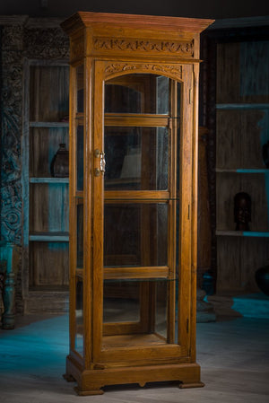 Sklenená vitrína z teakového dreva, 4 poličky