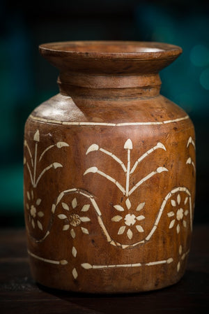 Ťavou kosťou vykladaná drevená váza - Vazy, misky - Indický nábytok a bytové doplnky - Colony